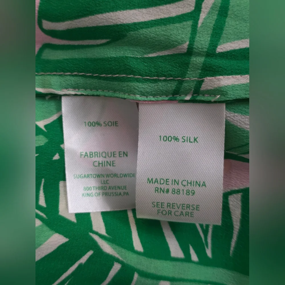 Lilly Pulitzer Elsa Silk Top Conch Shell Pink Lets Go Bananas Size LARGE - Picture 8 of 13